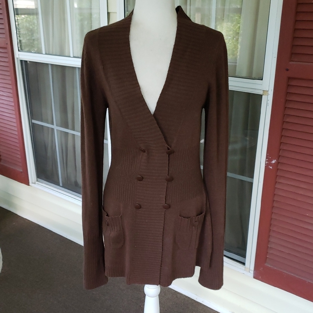 SPARROW Anthro Cashmere Blend Brown Double-Breasted Cardigan